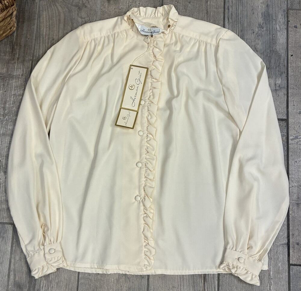 Vintage Herman Geist Deadstock NWT Cream Ruffle Blouse Size 8 (small) Romantic